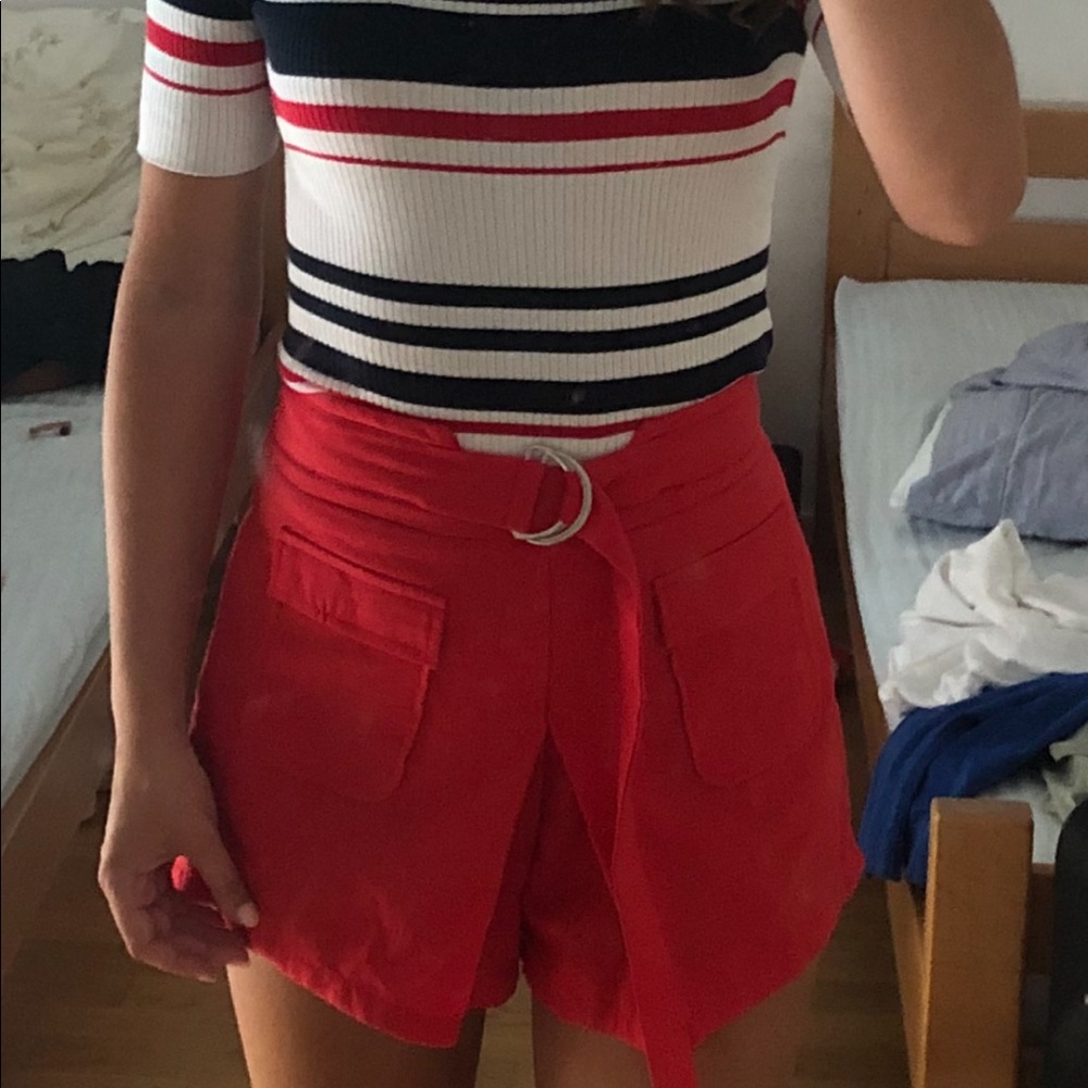 Red shorts with belt